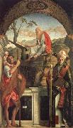Gentile Bellini Saints Christopher,Jerome,and Louis oil on canvas